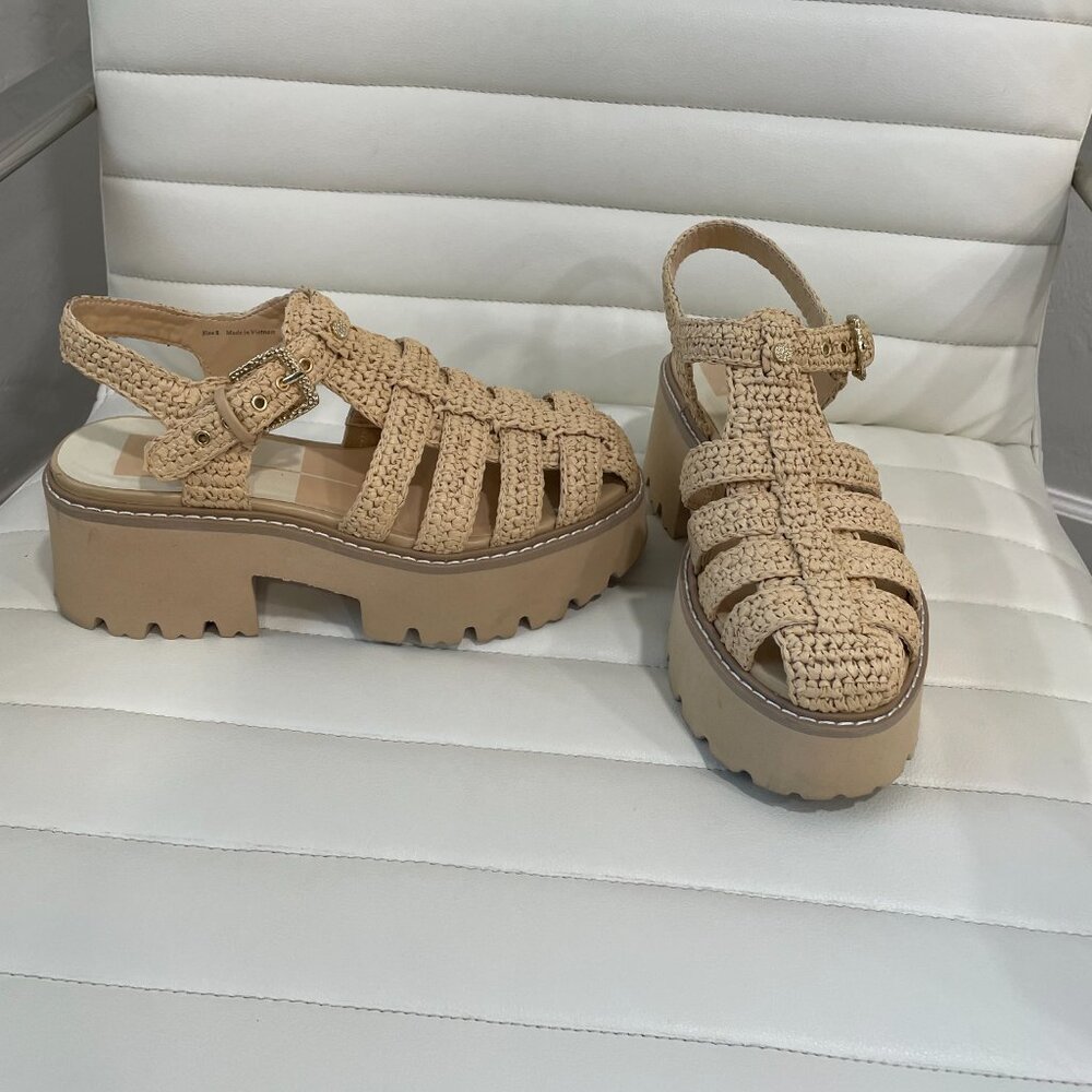 Dolce Vita Size 8 • Beige Raffia Platform Sandals Ankle Strap Boho Summer - Picture 2 of 9